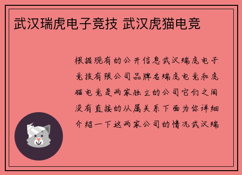 武汉瑞虎电子竞技 武汉虎猫电竞
